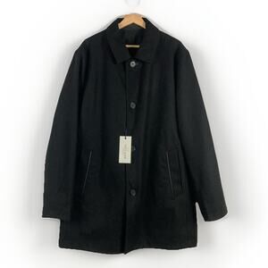 NWT Cole Haan Reversible To Rain Coat Wool Overcoat Black L